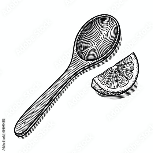 Elegant Metal Spoon with Lemon Slice on White Background
