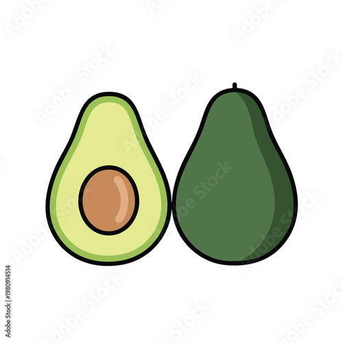 Fresh Avocado Pair in Bright Modern Style for Healthy Food and Nutrition Concepts