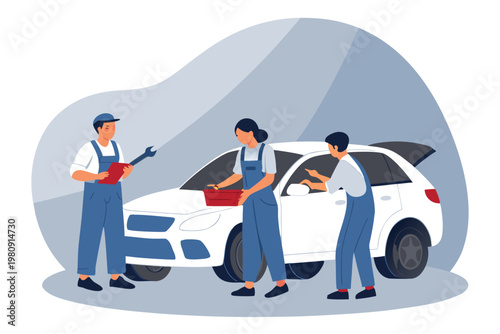 Mechanic Team Discussion Scene Vector Illustratio