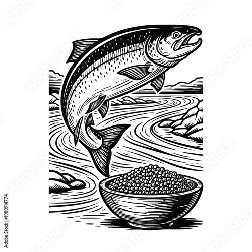 Dynamic Fish Jumping Out of Water with Bait and Natural Stream Setting