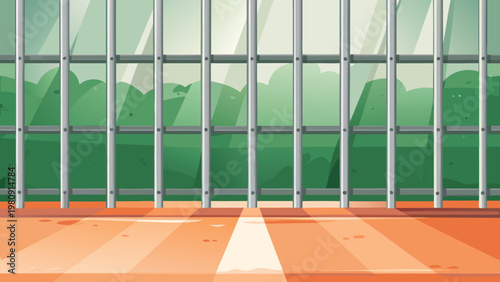 Metal Bars Close Perspective Scene Vector Illustr