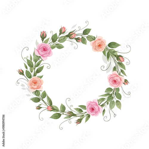 Beautiful Floral Wreath with Pink and Peach Roses for Spring and Celebration Themes