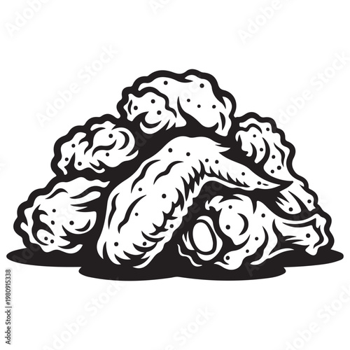 Vector illustration of a pile of crispy fried chicken wings and nuggets for fast food restaurant menu design