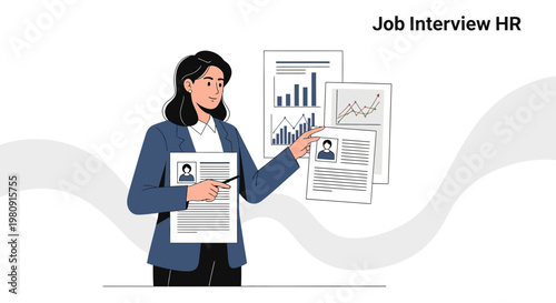 HR manager reviewing resumes and analyzing charts during a job interview process