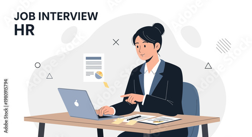 HR professional conducting job interview on laptop, modern office, business concept