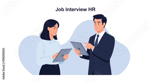 Job Interview HR: Man and Woman Discussing Tablet, Professional Meeting