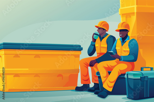 Ock Workers Resting Scene Vector Illustration of