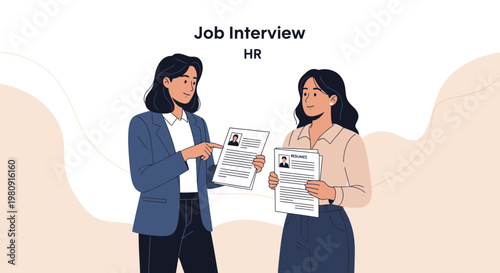 Job Interview HR: Manager reviews candidate resume, discussing career opportunity