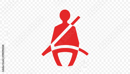 Red seat belt reminder icon or symbol, representing car safety, mandatory seat belt use, and warning indicators.