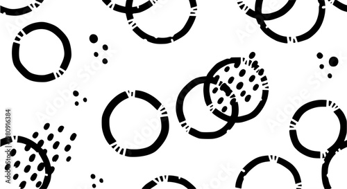Seamless abstract organic circles and rings pattern vector monochrome hand drawn spot texture design
