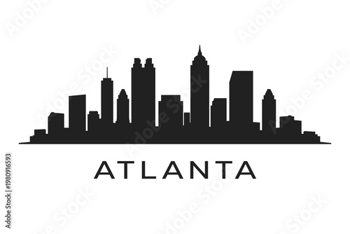 Clean Black Atlanta City Skyline Silhouette, Simple Modern Urban Illustration on White Background