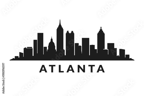 Minimalist Black Silhouette Atlanta Skyline, Vector Illustration