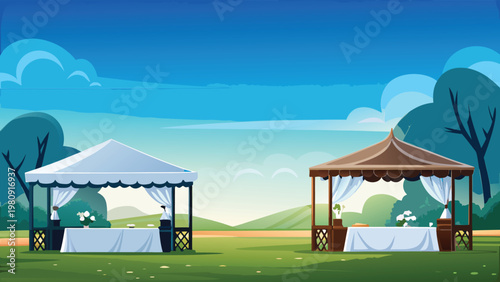 Outdoor Wedding Catering Scene Vector Illustratio