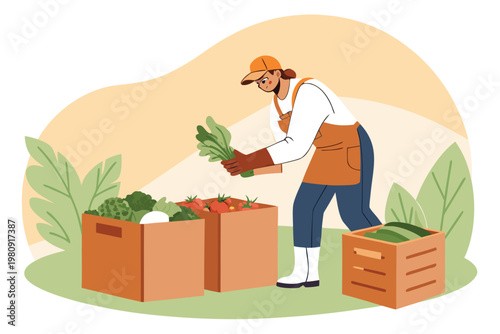 Packing Fresh Greens For Delivery Scene Vector il