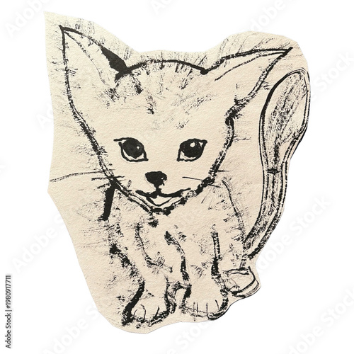 Foto デジタル墨絵　ネコ6 子猫正面にゃー sumie-cat-6