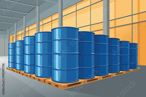 Palm Oil Drum Storage Scene Vector Illustration o