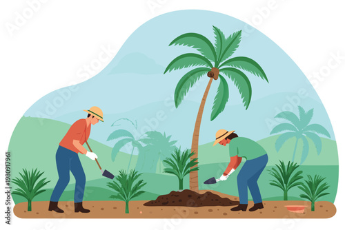 Palm Plantation Expansion Scene Vector Illustrati