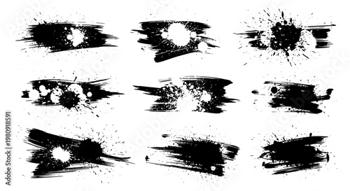 Arrows rough grunge scribble icons set with ink splatter bursts, distressed strokes, directional symbols for graffiti style design