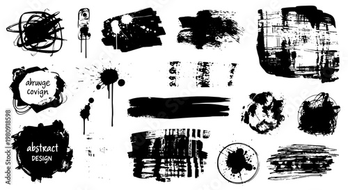 Abstract designs hand drawn with black ink and grunge textures featuring design, texture, artistic with brush strokes and scribbles elements for