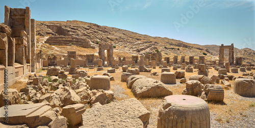 Panorama of ruins of ancient persia city Persepolis in Iran