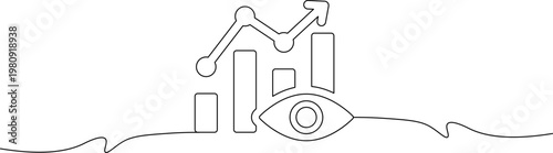A minimalist line drawing of a bar chart with an eye and an upward trending arrow