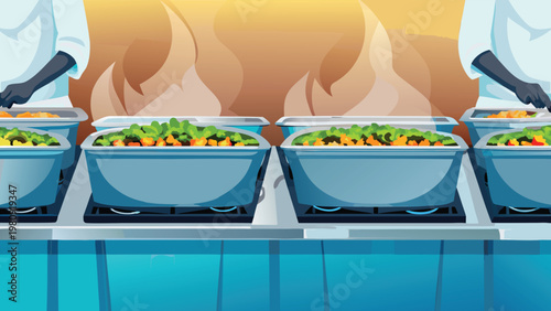 Preparing Large Food Portions Scene Vector Illust