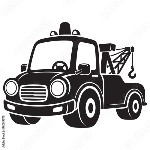 Tow Truck Silhouette Vector Illustration for Roadside Assistance and Automotive Service Icon