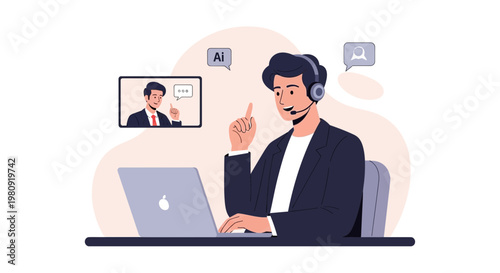 AI assistant helps customer service agent with online support via video call