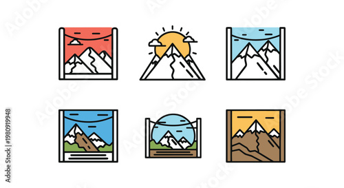 Mountain Overlook Line art clean abstract pattern vector