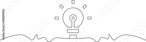 A simple line drawing of a lightbulb with a wavy line underneath and geometric shapes around it