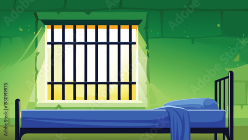 Prison Cell Interior Scene Vector Illustration of