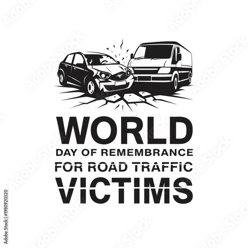 Road Traffic Victims Remembrance: A stark illustration marking World Remembrance Day, depicting a car and van in a collision, symbolizes loss and advocates road safety awareness. 