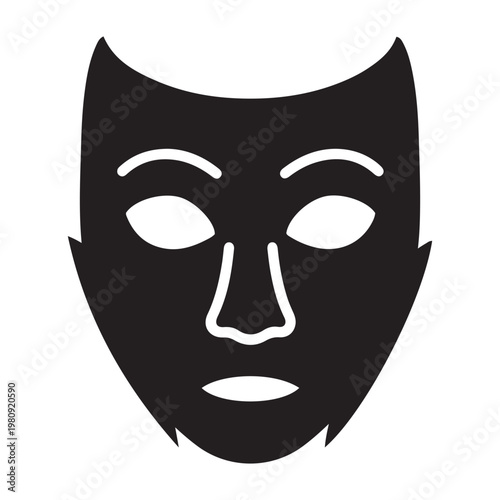 Black and white vector graphic of a single theatre mask with performance illustration entertainment representation abstract stylized minimalist