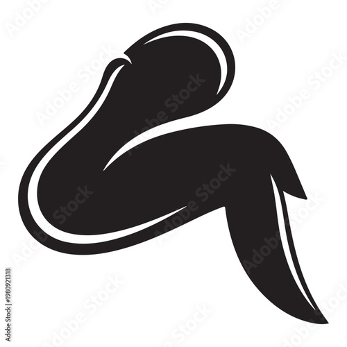 Stylized black chicken wing vector illustration icon for restaurant menu and fast food branding