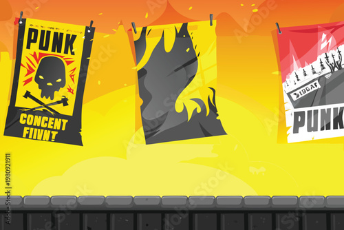 Punk Band Poster Design Scene Vector Illustration
