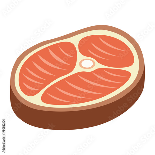 A raw steak with visible marbling and fat is depicted in a studio shot with a clean, isolated white background, presenting a simple, food-focused composition