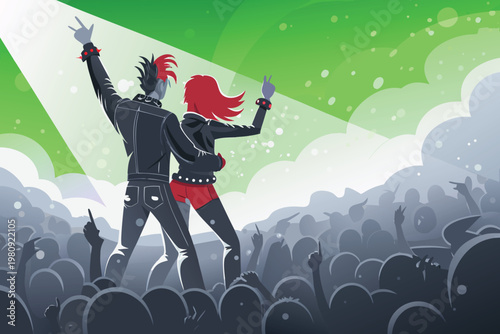 Punk Couple at Concert Scene Vector Illustration