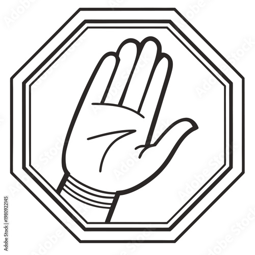 Open hand silhouette inside octagon frame, symbolizing stop or prohibition