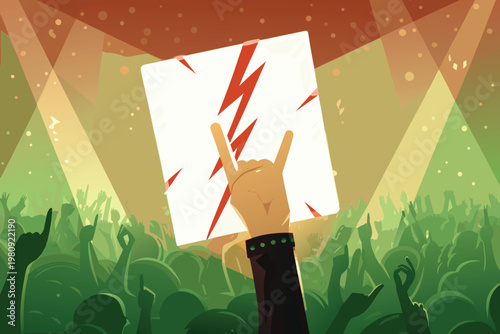 Fotografie Punk Fan Holding Sign Scene Vector Illustration o