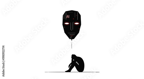 man under surveillance by faceless black mask