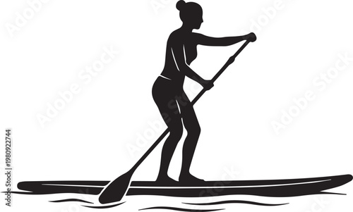 Stand Up Paddle Boarding Silhouette Woman on Water