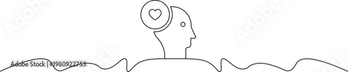 A minimalist line drawing of a human head with a heart above it, symbolizing love and emotions.
