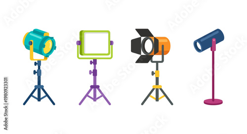Colorful studio lights on stands a vibrant illustration for design projects