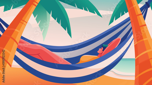 Relaxing Hammock Scene Vector Illustration of Per