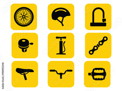 Bicycle Accessories Icons Set.