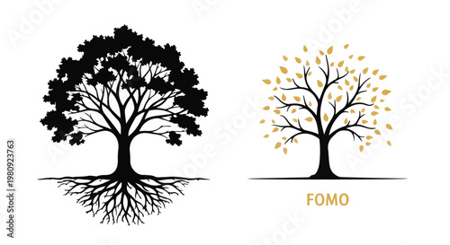 FOMO concept tree with roots and leaves
