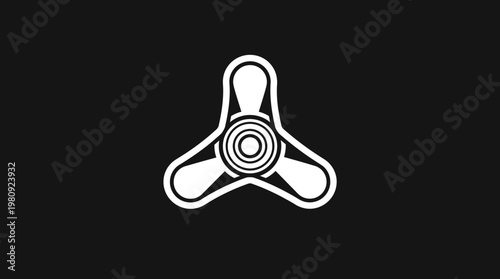 Minimalist White Fidget Spinner Icon on Black Background