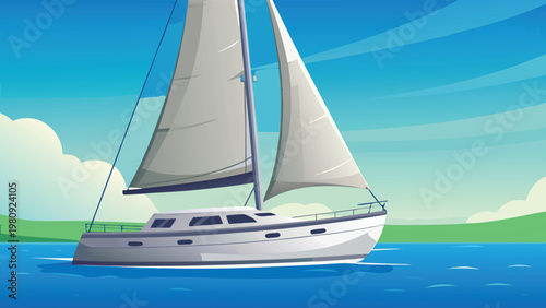 Sailing Boat Adventure Scene Vector Illustration