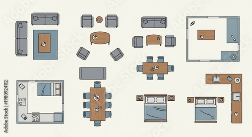 Various interior design floor plan layouts for homes.