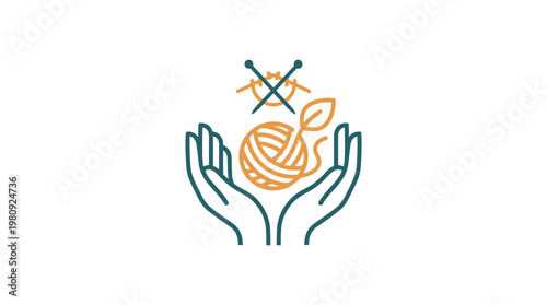 Minimalist Yarn Ball and Knitting Needle Logo Design